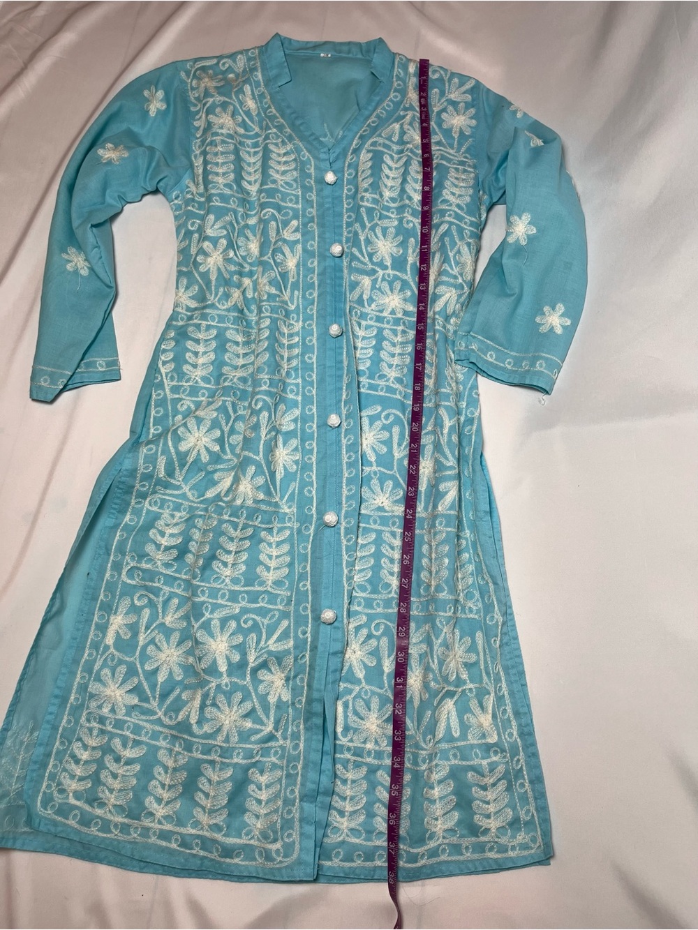 Turquoise Embroidered Button-Front Tunic - Picture 4 of 5